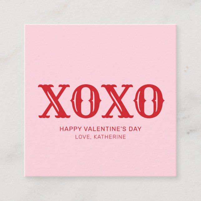 Carte D'accompagnement XOXO rose rouge typographie mignonne Saint Valenti (Devant)