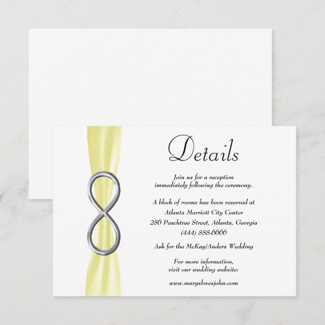 Carte D'accompagnement Yellow Ribbon Silver Infinity Détails du Mariage (Devant / Derrière)