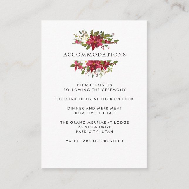 Carte D'accompagnement Yuletide | Poinsettia MARIAGE Hôtel Hébergement (Devant)