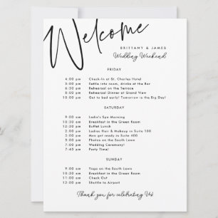 Carte d'accueil blanche mariage pour le week-end