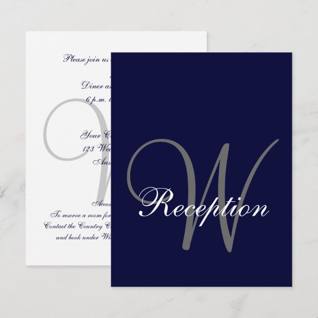 Carte d'accueil de mariage bleu gris de la Marine (Devant / Derrière)