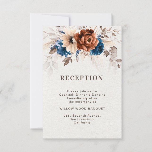 Carte d'accueil de mariage bleu marine en terre cu (Devant)