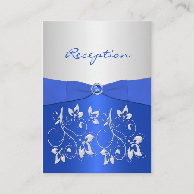 Carte d'accueil florale Cobalt Blue et Silver (Devant)