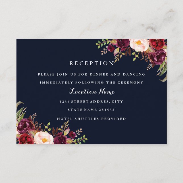 Carte d'accueil Mariage de automne floral Navy Bur (Devant)