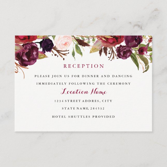 Carte d'accueil Mariage de automne Floral Rouge Bo (Devant)