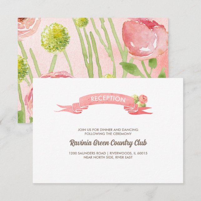 Carte d'accueil mariage rose Roses Aquarelle (Devant / Derrière)