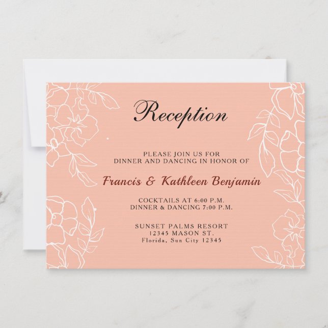Carte d'accueil moderne Coral Blanc Floral Mariage (Devant)