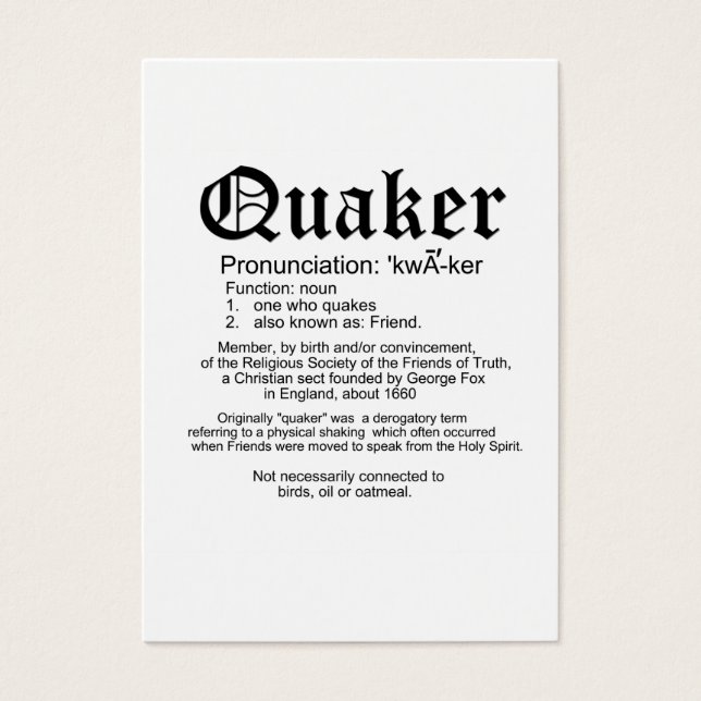Carte d'accueil Quaker Definition (Devant)