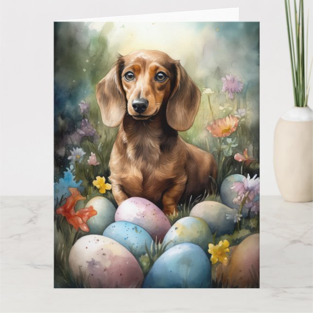 Carte Dachshund aux oeufs de Pâques (Devant)