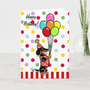 Carte Dachshund Birthday Cartoon Balloons
