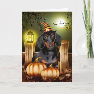 Carte Dachshund Chien avec sorcière Casquette Idée cadea