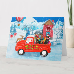 Carte Dachshund Chien en livraison de Noël Camion Neige