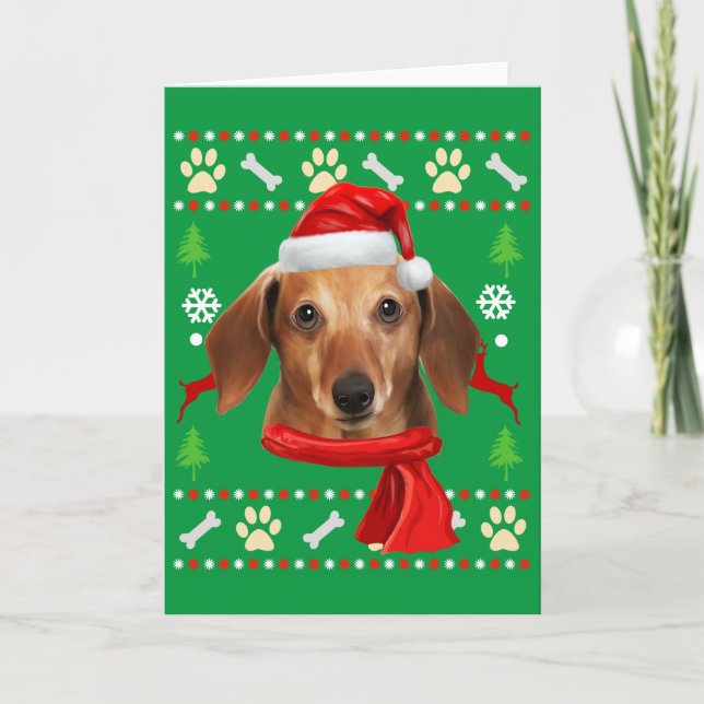 Carte Dachshund Chien Noël dégueu (Devant)