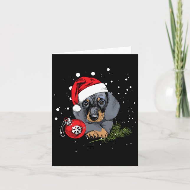Carte Dachshund Chien sapin de Noël Lumière Père Noël No (Devant)