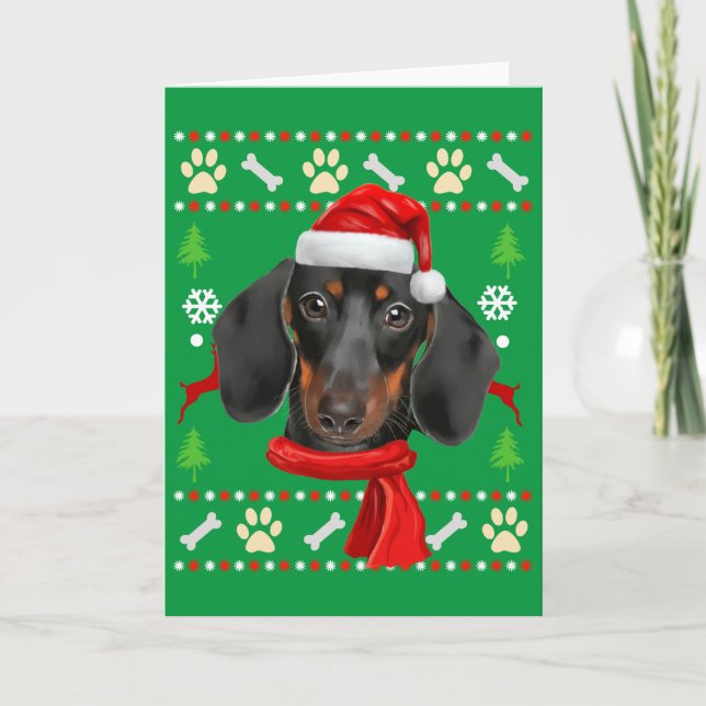 Carte Dachshund Chien Vilain Noël (Devant)