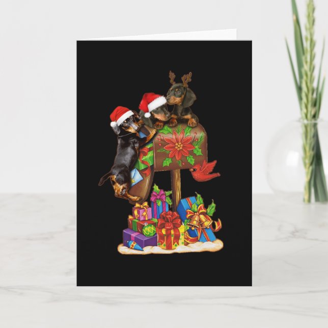 Carte Dachshund Dans Boîte Lettre De Noël Extérieur Déco (Devant)