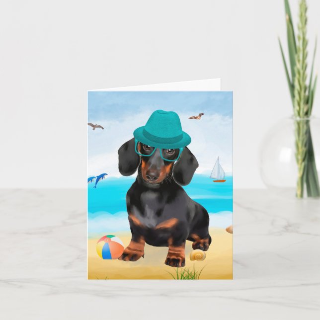 Carte Dachshund Dog sur la plage (Devant)