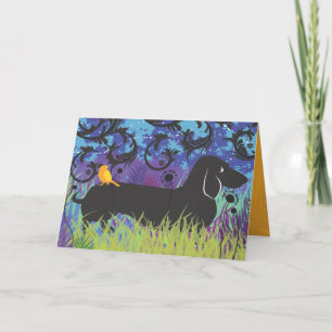 Carte Dachshund Dog with Bird Greeting Card