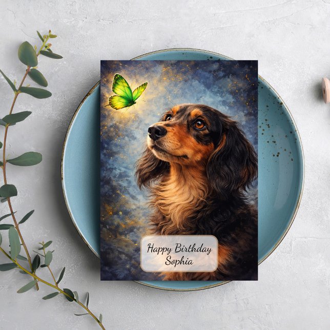Carte Dachshund et Papillon Vert (Créateur téléchargé)