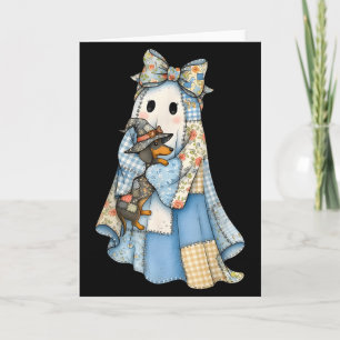 Carte Dachshund fantôme en jean bleu Halloween rétro drô