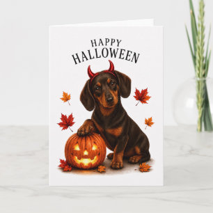 Carte Dachshund Halloween Diable Chien