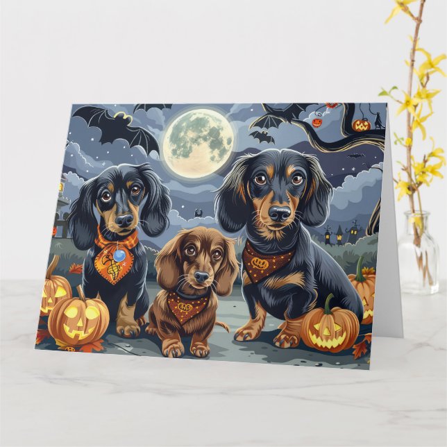 Carte Dachshund Halloween Éffrayant (Fleur jaune)