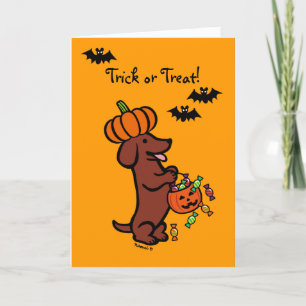 Carte Dachshund Halloween Red Smooth Haired