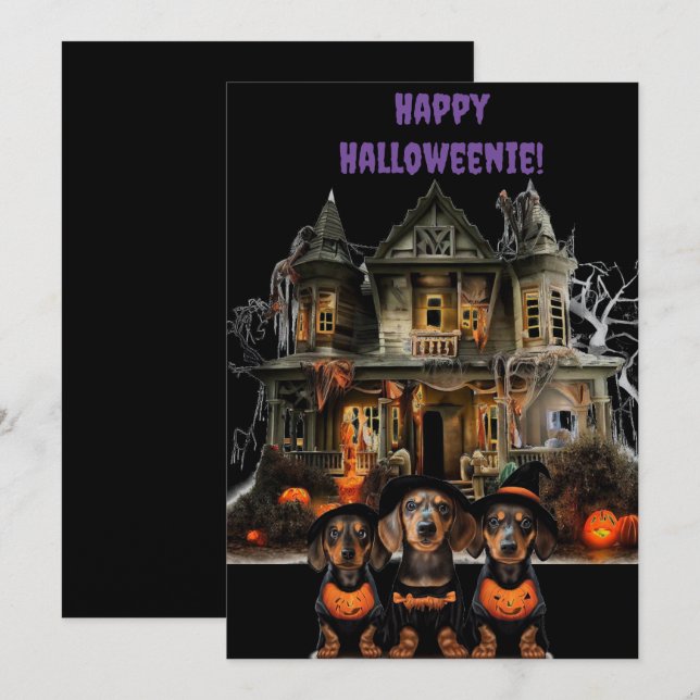 Carte Dachshund Halloweenie (Devant / Derrière)