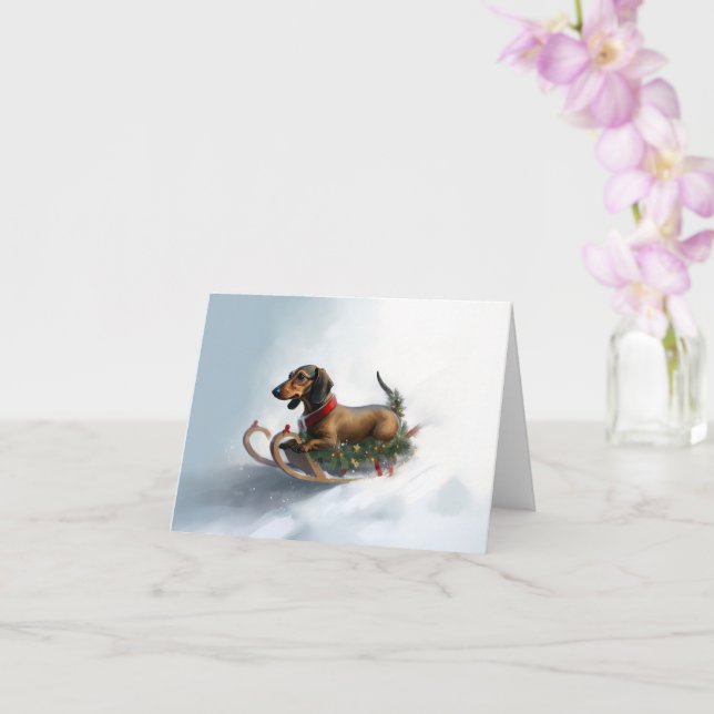 Carte Dachshund hiver neige de Noël (Orchidée)