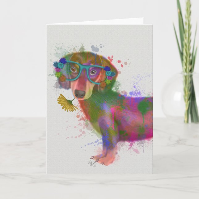 Carte Dachshund & Lunettes Rainbow Splash (Devant)