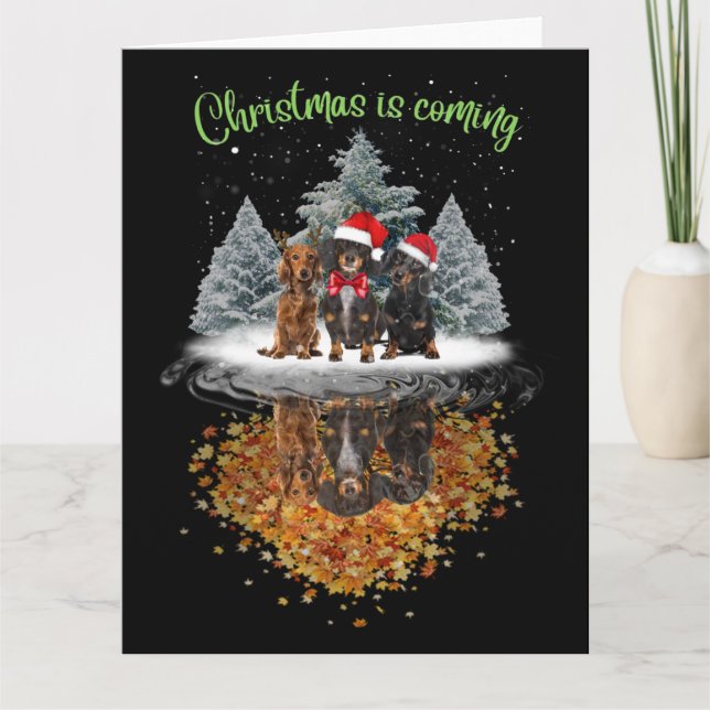 Carte Dachshund Noël arrive mignon Chien Graphic Tee (Devant)