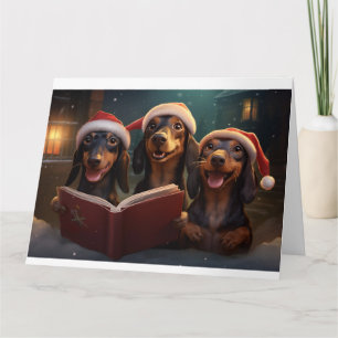 Carte Dachshund Noël Carolers Fun Holiday