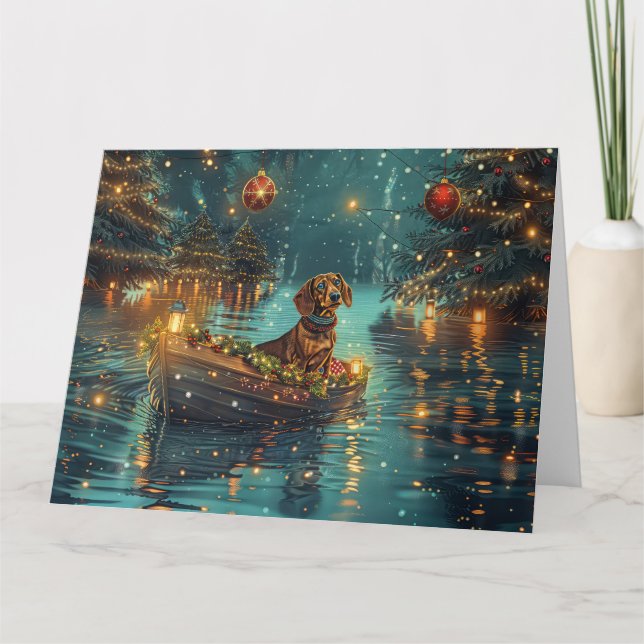 Carte Dachshund Noël Festive Voyage (Devant)