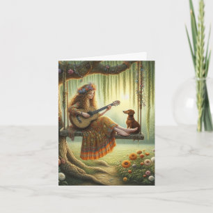 Carte Dachshund style Art populaire Téléchargeable