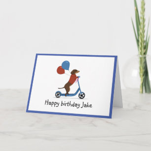 Carte Dachshund sur scooter avec ballons