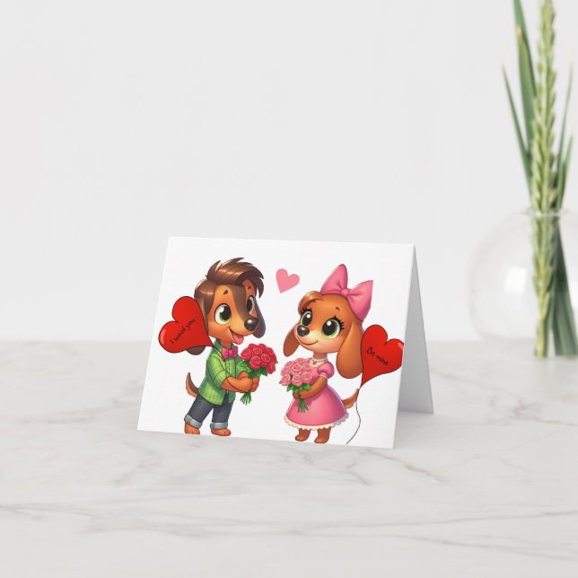 Carte Dachshund Valentine adorable (Devant)