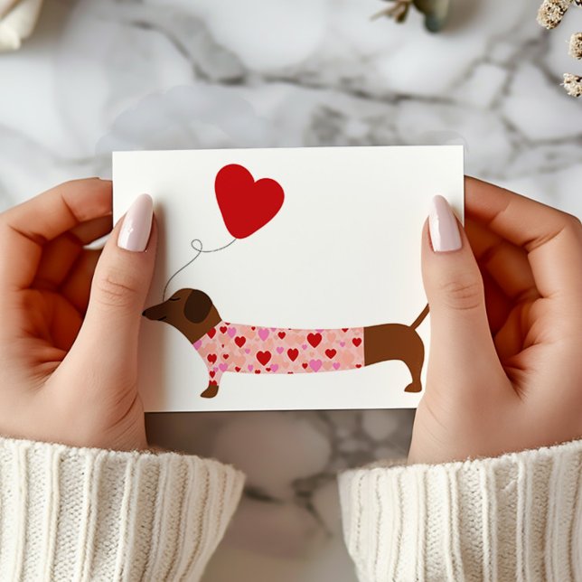 Carte Dachshund Valentine, Saint Valentin rose et rouge (Créateur téléchargé)