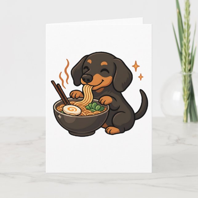 Carte Dachshund with Noodles Ramen Kawaii Dog (Devant)