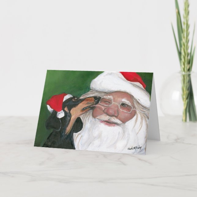 Carte Dacshund's Kiss for Père Noël Dog Art Greeting Car (Devant)