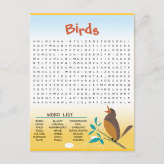 Carte d'activité Recherche de mot d'oiseaux