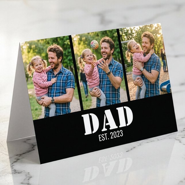 Carte Dad Established 3-Photo Bold White & Black Modern (Dad Established 3-Photo Bold White & Black Modern Greeting Card)