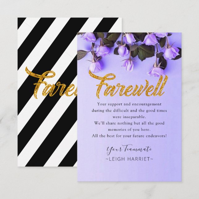 Carte d'adieu au collègue de travail Floral Purple (Devant / Derrière)