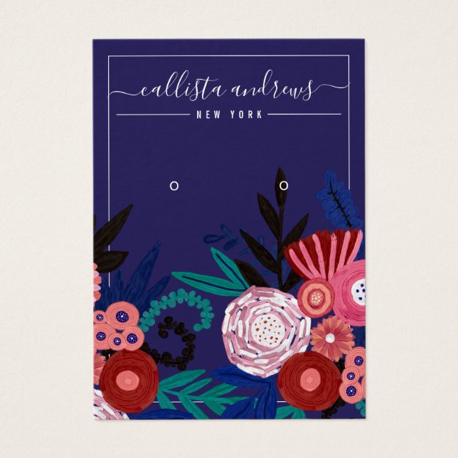 Carte d'affichage à oreille rose florale marine (Devant)