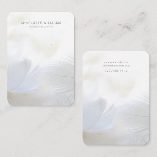 Carte d'affichage Bijoux en plumes blanches douces (Devant / Derrière)