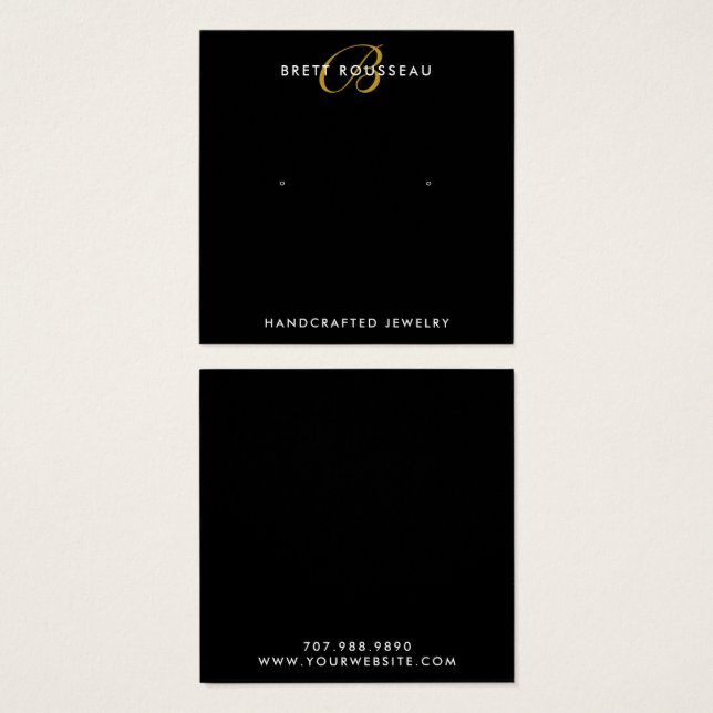 Carte d'affichage Chic or Monogramme noir oreille (Devant & derrière)