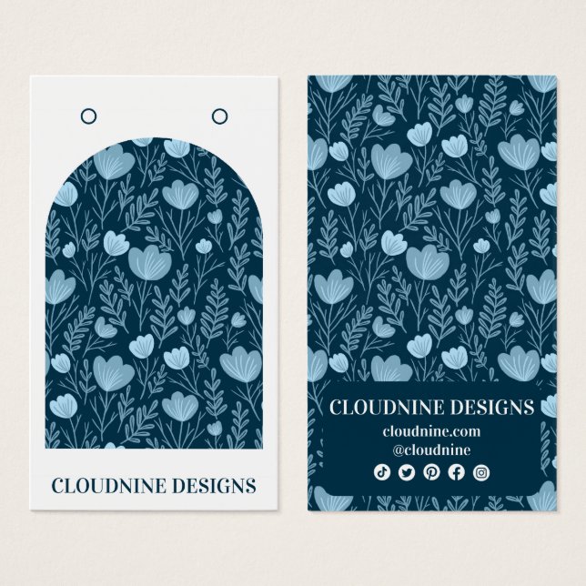 Carte d'affichage de bijoux à arche florale bleu (Devant & derrière)