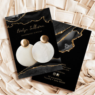 Carte d'affichage de bijoux en agate noir et or