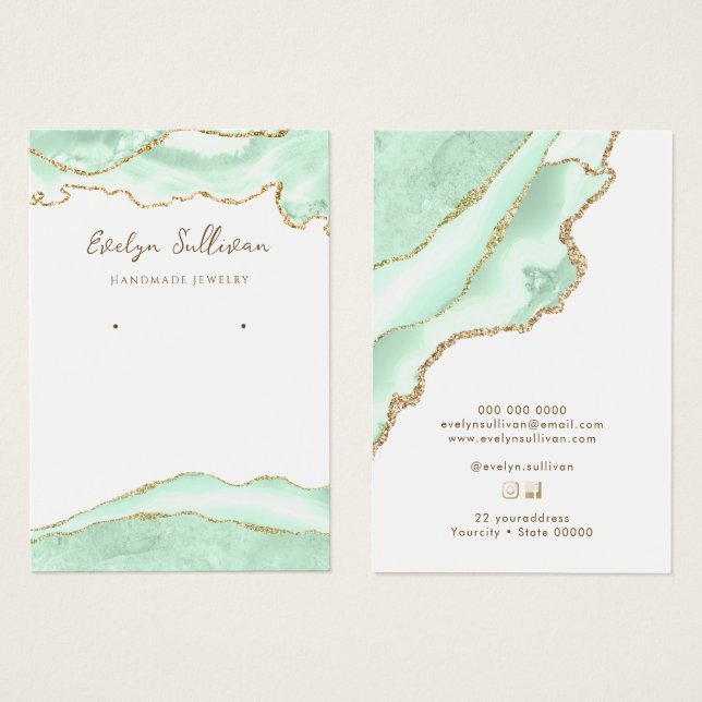 Carte d'affichage de bijoux en agate vert de mer (Devant & derrière)