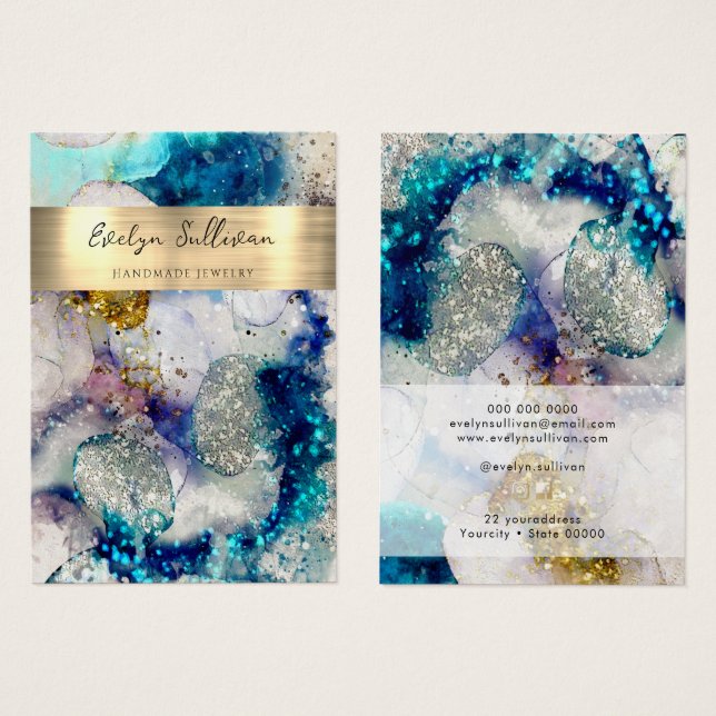 Carte d'affichage de bijoux en or bleu parties sci (Devant & derrière)