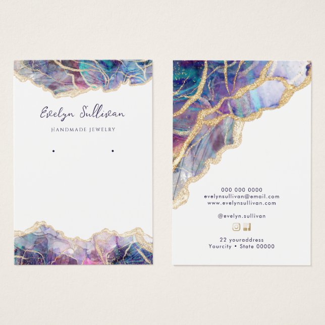 Carte d'affichage de bijoux opale violet (Devant & derrière)